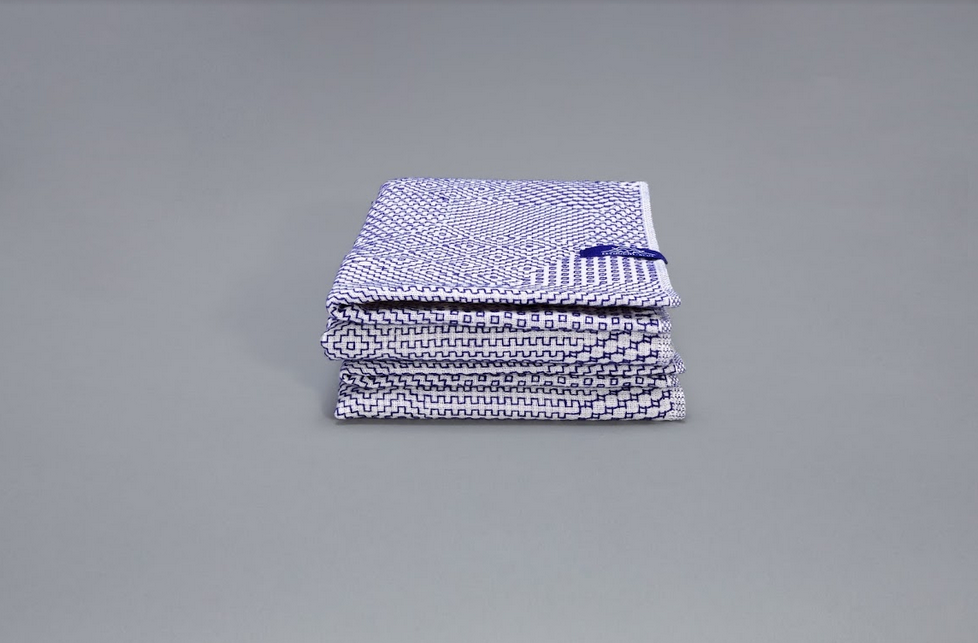 Hand-Loomed Cotton Kitchen Towels, Set of 2: Blue Pinstripe